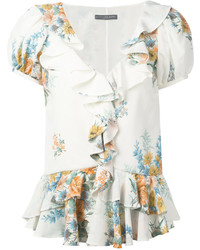 Белая блуза с коротким рукавом с цветочным принтом от Alexander McQueen