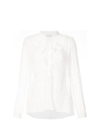 Белая блузка с длинным рукавом в горошек от Zimmermann