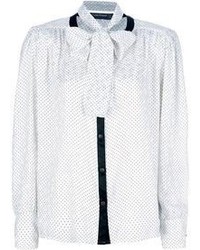 Белая блузка с длинным рукавом в горошек