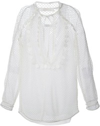 Белая блузка с длинным рукавом в крупную сеточку от Chloé