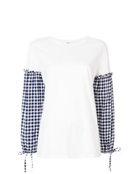 Белая блузка с длинным рукавом в мелкую клетку