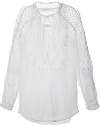 Белая блузка с длинным рукавом в сеточку