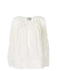 Белая блузка с длинным рукавом с вышивкой от Forte Forte