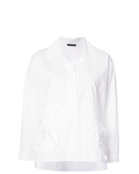 Белая блузка с длинным рукавом с вышивкой от Josie Natori