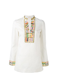Белая блузка с длинным рукавом с вышивкой от Tory Burch