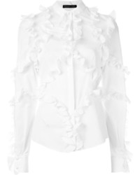Белая блузка с длинным рукавом с рюшами от Alexander McQueen