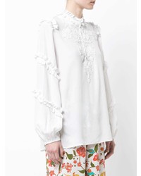 Белая блузка с длинным рукавом с рюшами от Figue