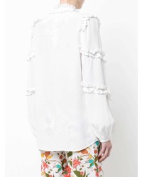 Белая блузка с длинным рукавом с рюшами от Figue