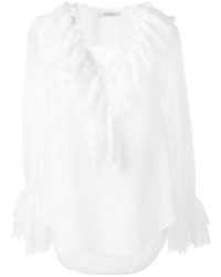 Белая блузка с длинным рукавом с рюшами от Blumarine