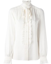 Белая блузка с длинным рукавом с рюшами от Dolce & Gabbana