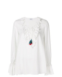 Белая блузка с длинным рукавом с рюшами от Dondup