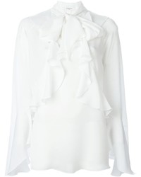 Белая блузка с длинным рукавом с рюшами от Givenchy