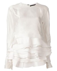 Белая блузка с длинным рукавом с рюшами от Haider Ackermann