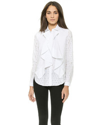 Белая блузка с длинным рукавом с рюшами от Just Cavalli