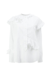 Белая блузка с длинным рукавом с рюшами от Maison Rabih Kayrouz
