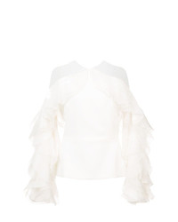 Белая блузка с длинным рукавом с рюшами от Marchesa