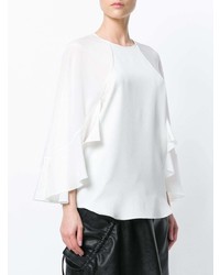 Белая блузка с длинным рукавом с рюшами от Chloé