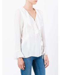 Белая блузка с длинным рукавом с рюшами от Etro