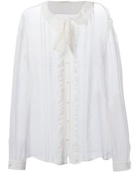 Белая блузка с длинным рукавом с рюшами от Saint Laurent