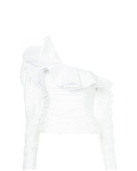 Белая блузка с длинным рукавом с рюшами от Self-Portrait