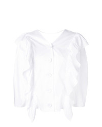 Белая блузка с длинным рукавом с рюшами от Sjyp