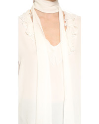 Белая блузка с длинным рукавом с рюшами от Rodarte