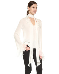 Белая блузка с длинным рукавом с рюшами от Rodarte