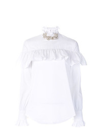 Белая блузка с длинным рукавом с украшением от Christopher Kane