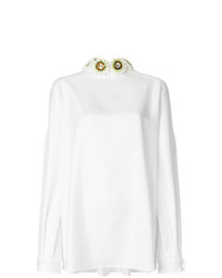 Белая блузка с длинным рукавом с украшением от Talbot Runhof