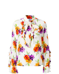 Белая блузка с длинным рукавом с цветочным принтом от MSGM