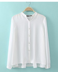 Белая блузка с длинным рукавом со складками