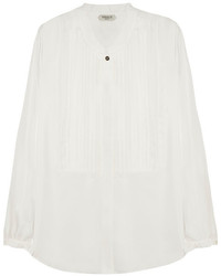Белая блузка с длинным рукавом со складками