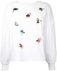 Белая блузка с пайетками с украшением от Muveil