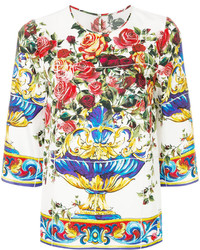 Белая блузка с принтом от Dolce & Gabbana