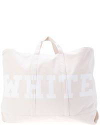 Белая большая сумка из плотной ткани с принтом
