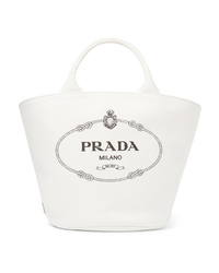 Белая большая сумка из плотной ткани с принтом от Prada