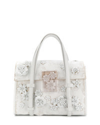 Белая большая сумка с цветочным принтом