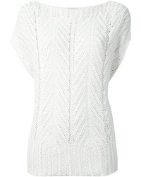 Белая вязаная блуза с коротким рукавом от Agnona
