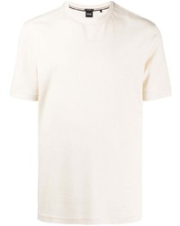 Мужская белая вязаная футболка с круглым вырезом от BOSS