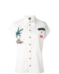 Женская белая джинсовая рубашка с коротким рукавом с украшением от Mr & Mrs Italy