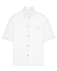 Мужская белая джинсовая рубашка с коротким рукавом от Prada