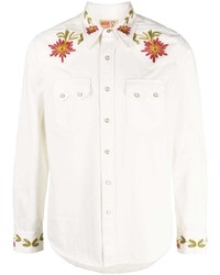 Мужская белая джинсовая рубашка с цветочным принтом от Ralph Lauren RRL