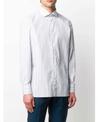 Мужская белая классическая рубашка в вертикальную полоску от Borrelli