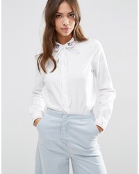 Женская белая классическая рубашка с вышивкой от Asos