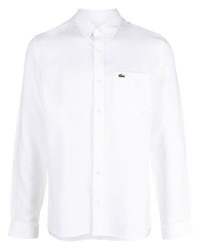 Мужская белая классическая рубашка с вышивкой от Lacoste