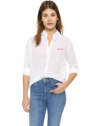 Женская белая классическая рубашка с вышивкой от Sundry