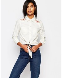 Женская белая классическая рубашка с вышивкой от Vero Moda