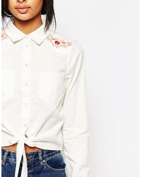 Женская белая классическая рубашка с вышивкой от Vero Moda