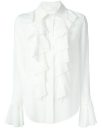 Женская белая классическая рубашка с рюшами от Chloé
