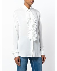 Женская белая классическая рубашка с рюшами от Saint Laurent